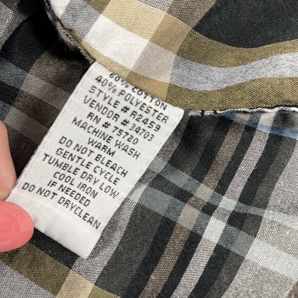 Reclaim‎ Shirt Mens Medium Black Brown Plaid Snap Up Pockets Western Long Sleeve - Picture 5 of 10